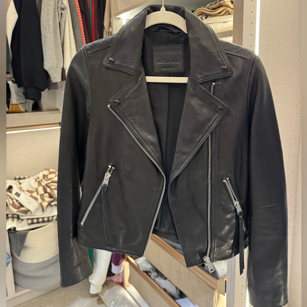 All Saints Black Dalby Leather Biker Jacket